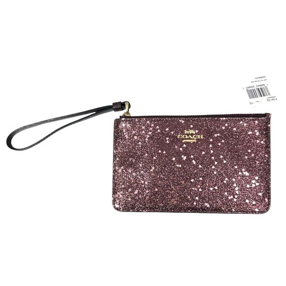 Coach Pink Raspberry Heart Glitter Wristlet Clutch Wallet NEW with Tags - Picture 1 of 5